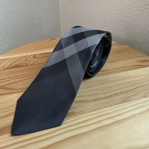 Burberry London Nova Check 100% Silk Plaid Business Evening Tie - Black, Gray - Picture 1 of 8